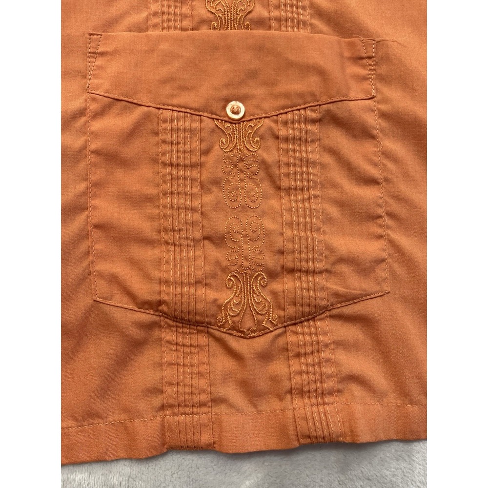 The Genuine Haband Guayabera Shirt Men XL Orange Full Zip Embroidered Vacation - Picture 10 of 14